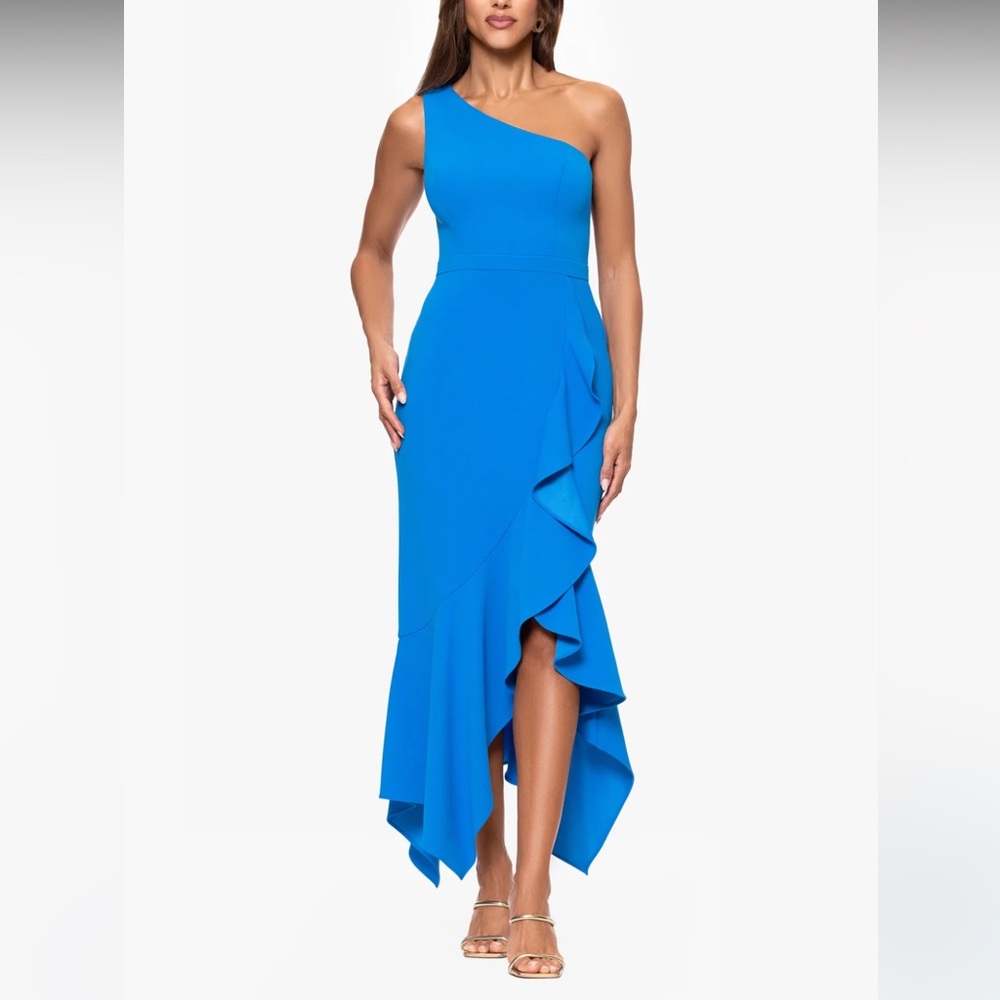 Vibrant Blue Maxi Long One-Shoulder Dress